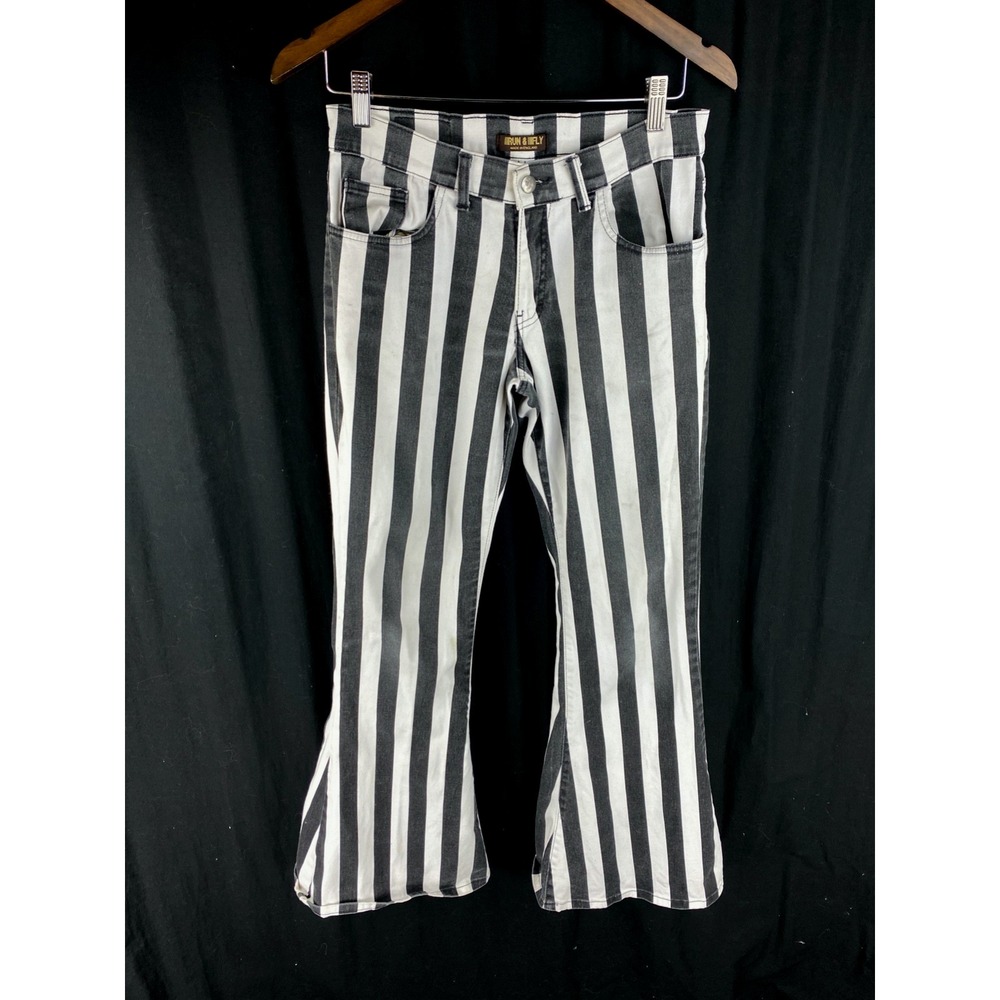 Run &‎ Fly Womens 12 (Fits 29x31) 70s Bell Bottom Disco Flare Striped Pants